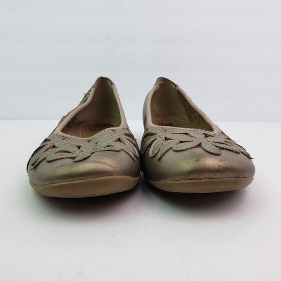 Earth Spirit Womens Size 10 Tan Gold Floral Design Slip On Ballet Flats Shoes - Picture 6 of 12